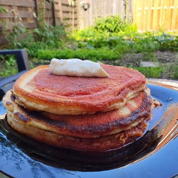 buttermilk pancakes with orange/currant syrup