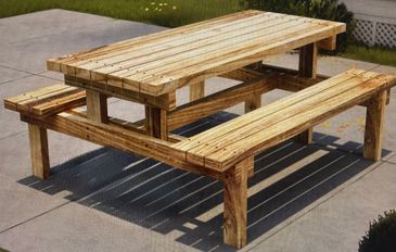 6 ft custom table made from pressure treated lumber.