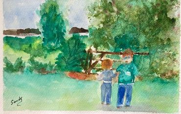 "Two kids in Ireland,july 2026,
Cillian and Fiona, watercolor,
residing in Ireland at the Carnes hom
