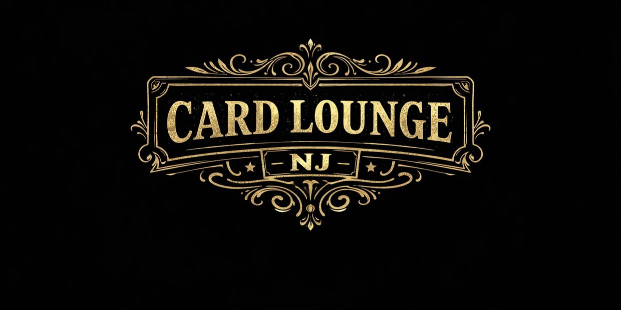 Elegant vintage logo of Card Lounge NJ in gold on black background.
