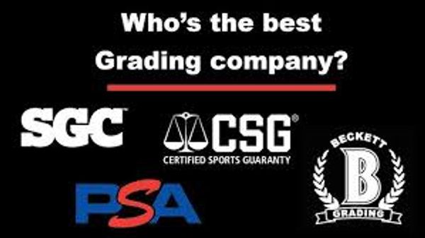 Logos of top grading companies SGC, CSG, PSA, and Beckett.