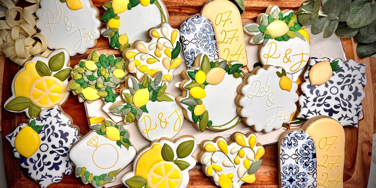 Lemons, bridal shower, wedding shower, wedding cookies sugar cookies, decorated sugar cookies