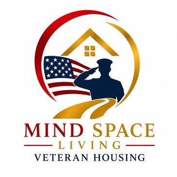 Logo for Mind Space Living veteran housing featuring a saluting soldier and American flag.