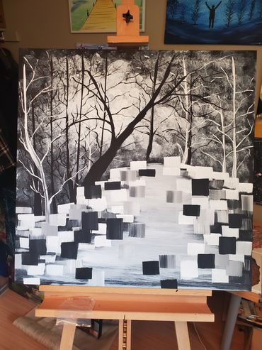 Black and White Forest, digital brush strokes
