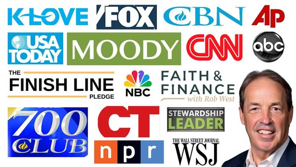 Collage of news and media logos with a smiling man.