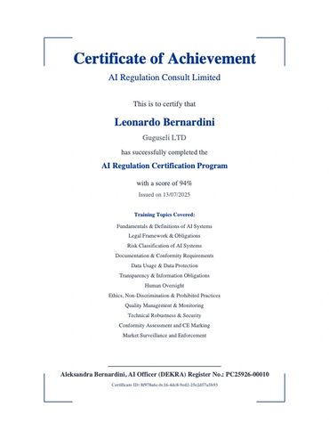 AI REGULATION CONSULT LTD (AIREC) CERTIFICATION EXAMPLE | EU AI ACT COMPLIANCE TRAINING