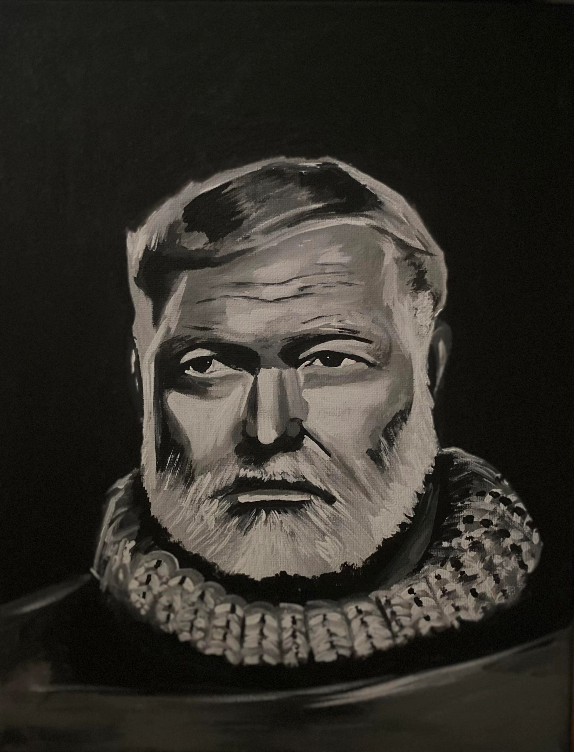 Black and white portrait of an older man with a beard.