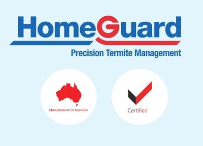 HomeGuard Precision Termite Management logo with Manufactured in Australia and Certified badges