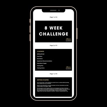 Digital fitness guide titled '8 Week Challenge' displayed on a smartphone.