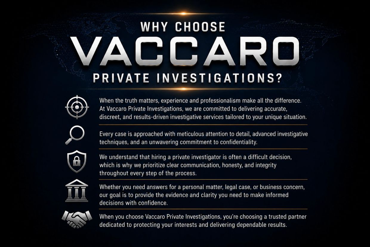 Reasons to choose Vaccaro Private Investigations for trustworthy and professional services.