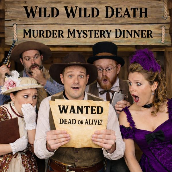 Actors in Wild Wild Death murder mystery dinner in Wild West costumes.