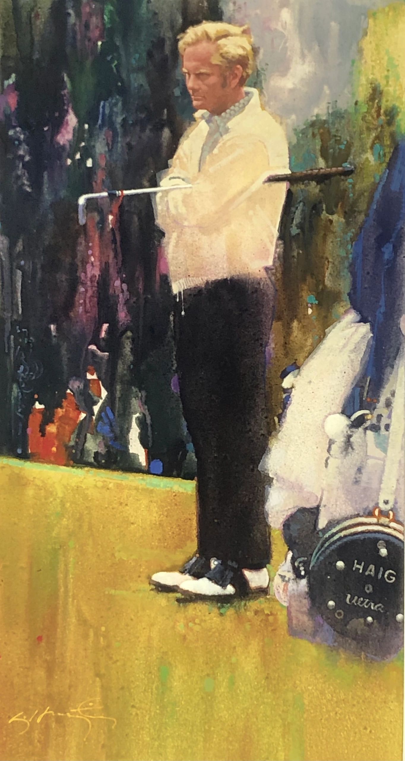 Jack Nicklaus putting, painting by Glenn Harrington 