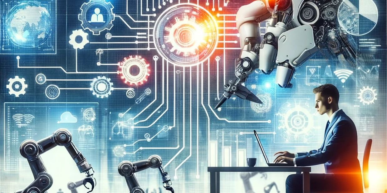  AI collaborate with a business professional analyzing metrics on an advanced dashboard