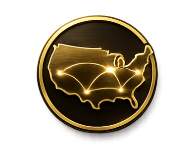 Golden networked map of the USA.