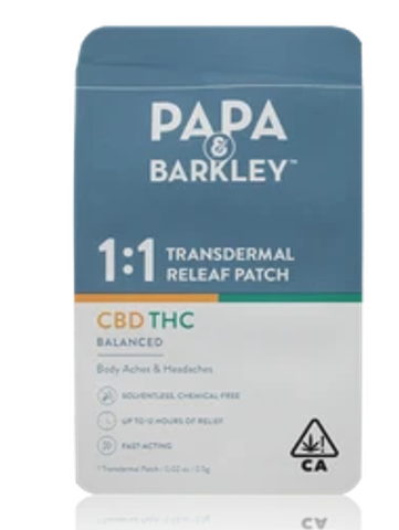 Papa &amp; Barkley 1:1 Transdermal Releaf Patch for balanced CBD and THC relief.