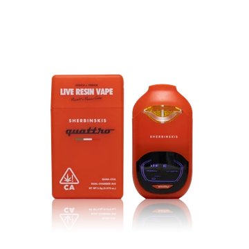 Red Live Resin Vape package and device for Sherbinskis Quattro.