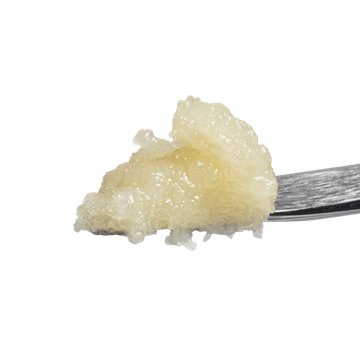 A spoonful of minced garlic on a metal spoon.