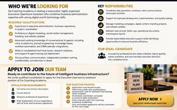 Job ad for Executive Operations Assistant at Data Coaching Academy.