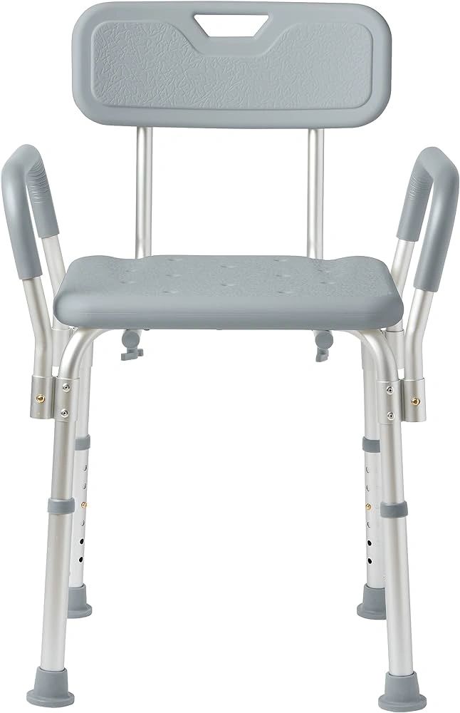 Grey shower chair with backrest and armrests