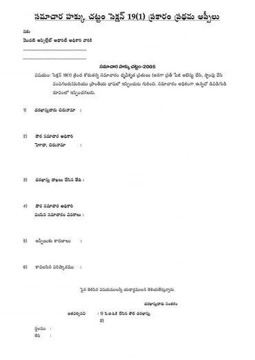 A Telugu form titled 'Section 19(1) Declaration' for official use.