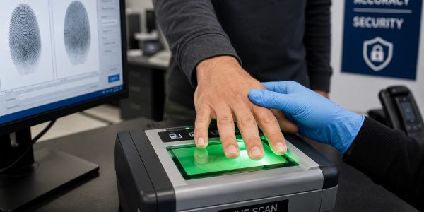 Fingerprint scanning for identity verification.