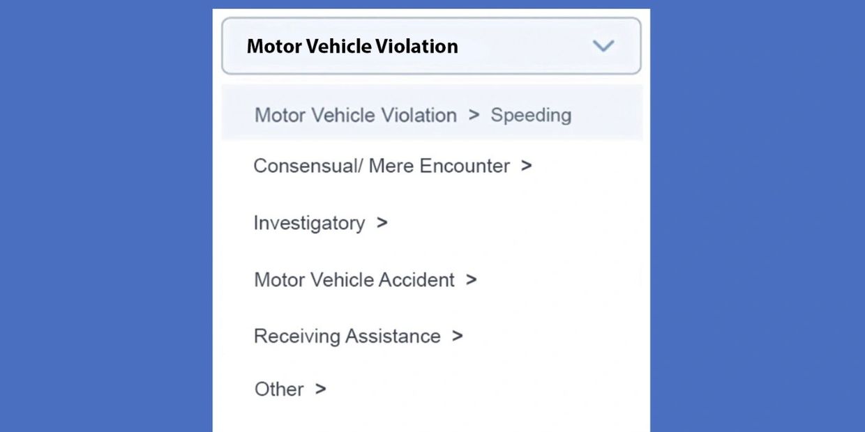 Dropdown menu for Motor Vehicle Violation with unusual options.