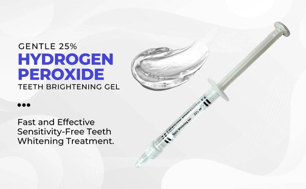 Gentle 25% hydrogen peroxide teeth brightening gel for sensitivity-free whitening.