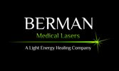 BERMAN Medical Lasers logo with green laser light graphic on black background.