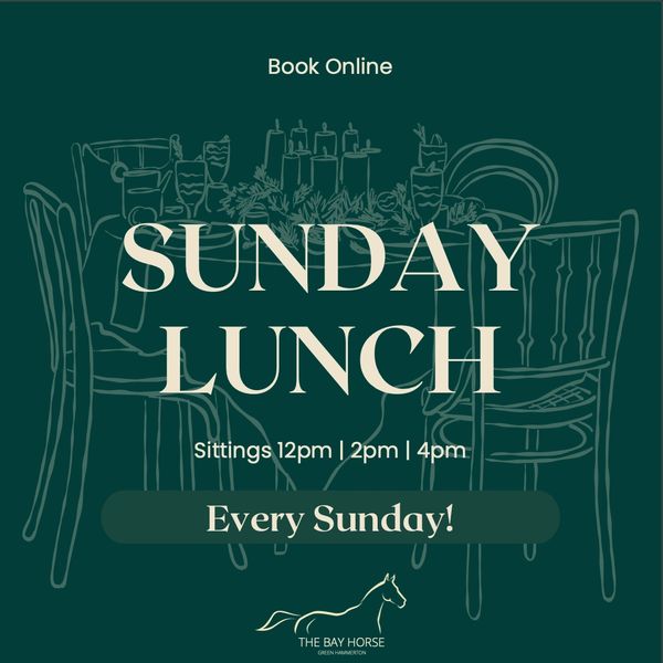 Sunday lunch dining event with sittings at 12pm, 2pm, and 4pm every Sunday.