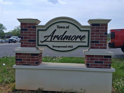 Town of Ardmore welcome sign on the TN/AL state line, home inspections by Atchley Home Inspections.