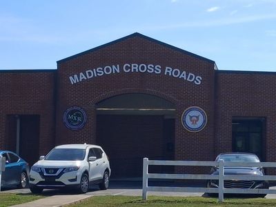 This photo shows the front exterior of Madison Cross Roads Elementary School in Toney, Alabama.
