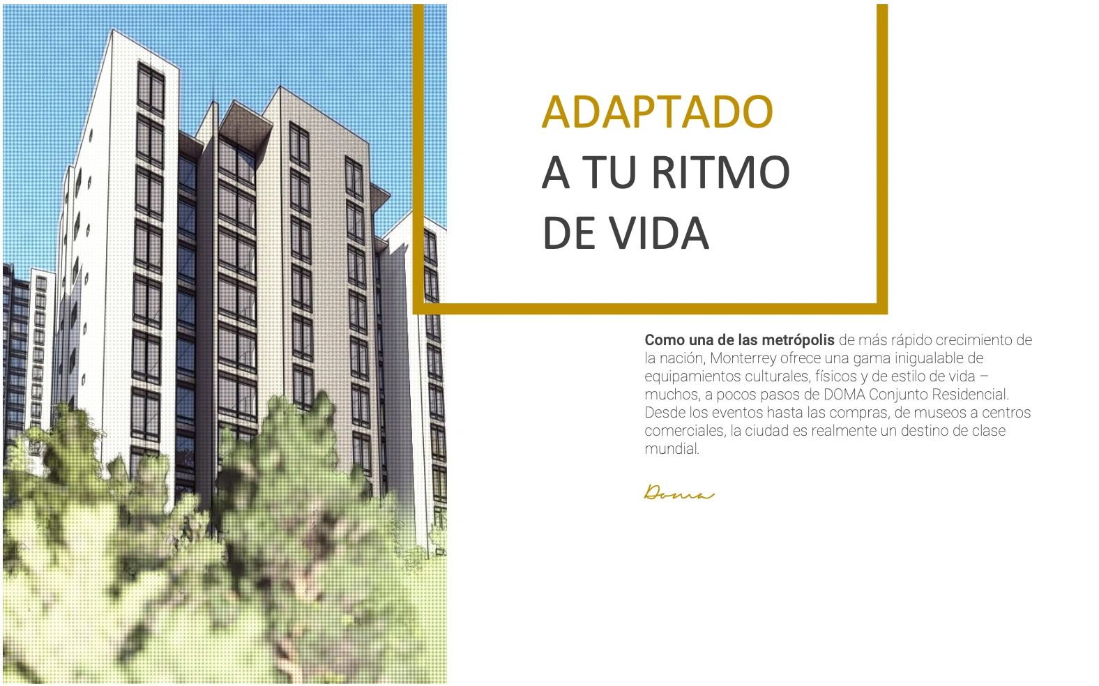Modern residential buildings in Monterrey with lifestyle amenities nearby.