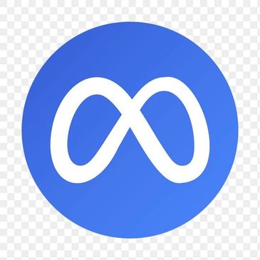 White infinity symbol in blue circle, Meta logo.