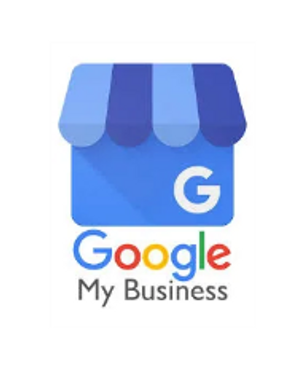 Google My Business logo with a blue storefront icon.