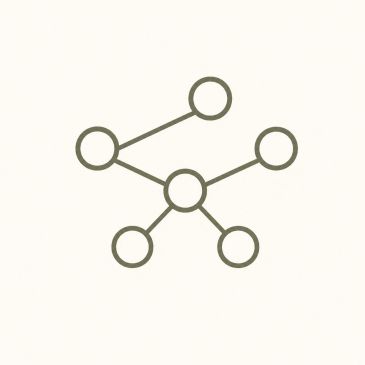 Minimalist network icon with interconnected nodes.