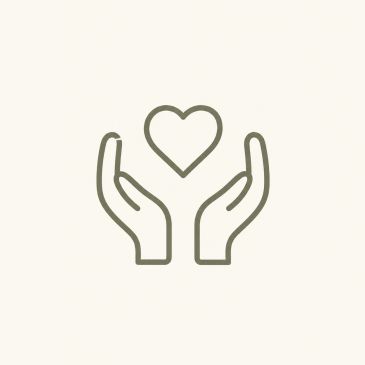 Two hands holding a heart symbol, representing care and love.