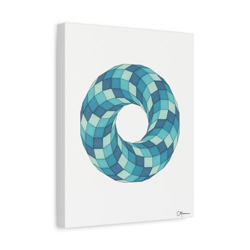 Frost spiral canvas with icy teal and cool white tones in layered form.