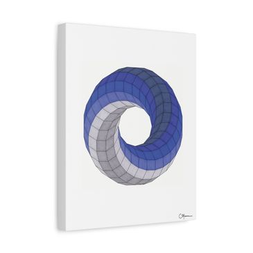 Mint spiral canvas print with silver and navy hues in a cool split-tone palette.