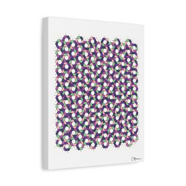 Air Max canvas print with layered hex pattern in purple, teal, and mint hues.