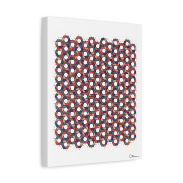 Idyllic hex canvas in red, white, and navy layered hexes with bold contrast.