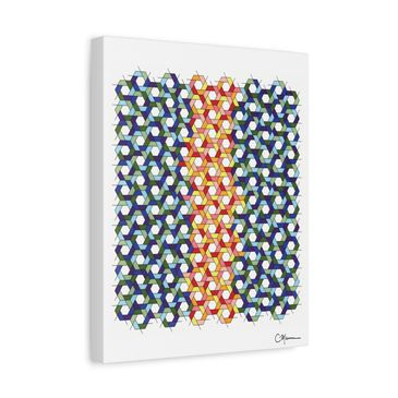 Lava hex canvas in vertical heat tones of orange, red, and deep blue.