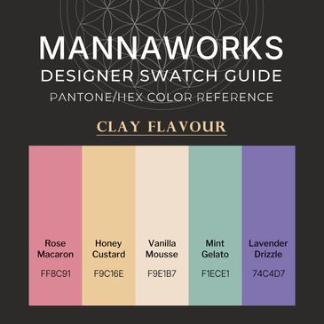 A dark-mode color palette card titled "Clay Flavour" from the MannaWorks Pro Series. Features five s