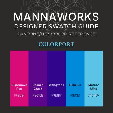 A bold dark-mode color palette card titled "Colorport" from the MannaWorks Pro Series. Features five