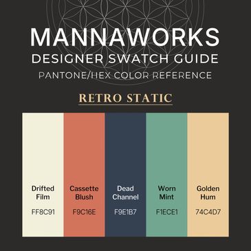 Retro Static Pro Series color palette by MannaWorks featuring muted cream, cassette blush orange, de