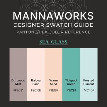 Sea Glass Pro Series designer color palette by MannaWorks featuring five coastal-inspired swatches w