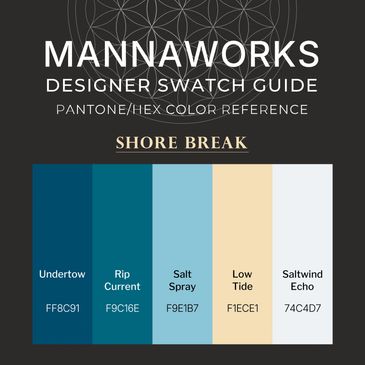 Shore Break Pro Series designer color palette by MannaWorks featuring five coastal swatches with Pan