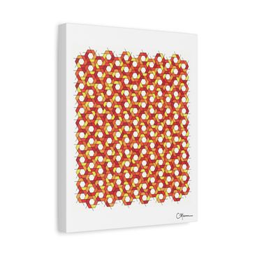 Lantana canvas print with vivid red-orange hex pattern and pale yellow accents.