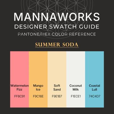 Bright, breezy designer color palette titled Summer Soda, featuring watermelon pink, mango orange, s