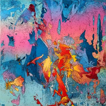 abstract painting on wood panel Nicolae A Ene