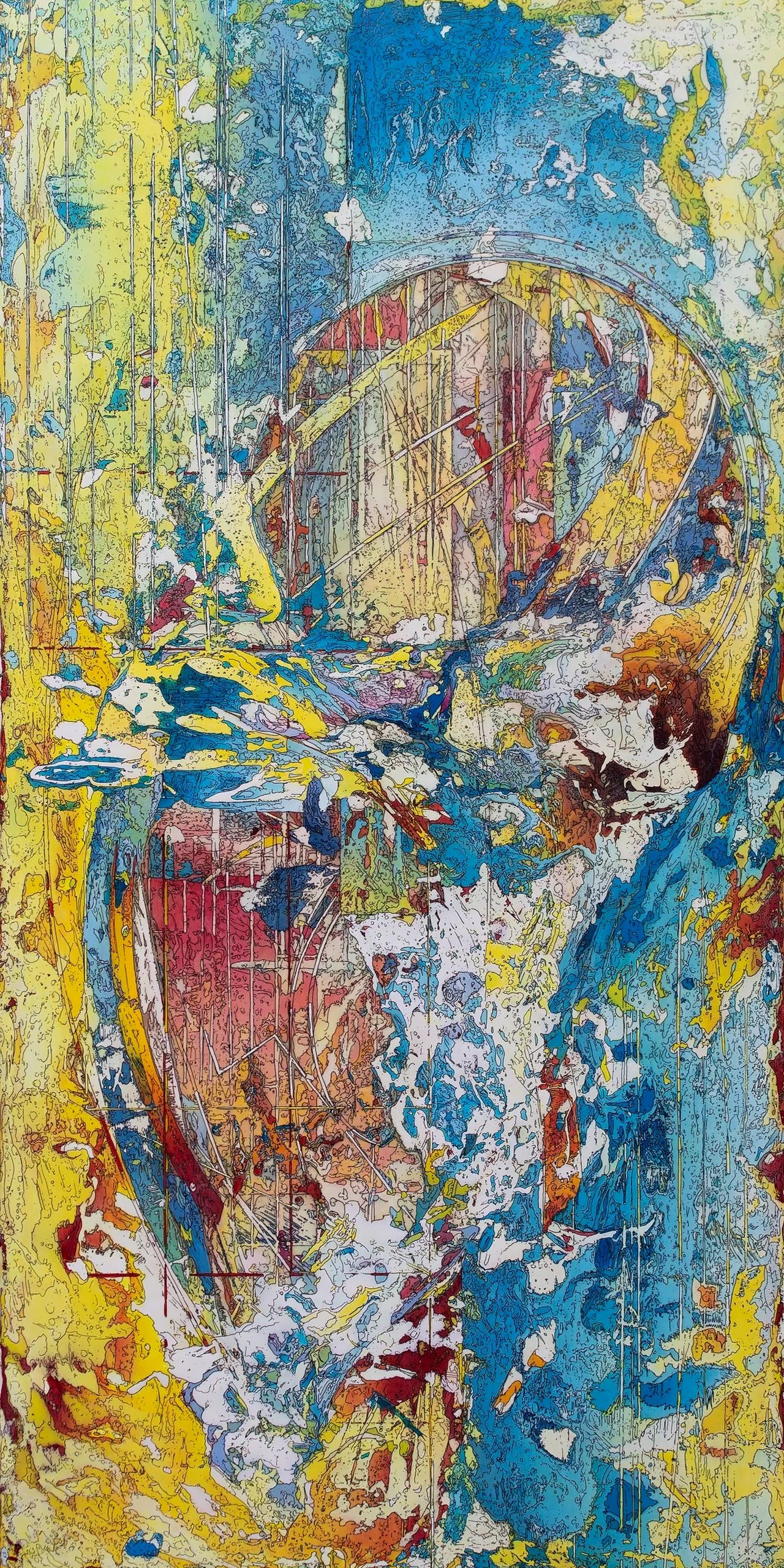 abstract painting on wood panel Nicolae A Ene